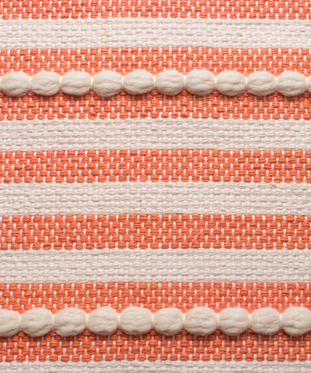 White orange handloom cotton cushion cover with textured stripes