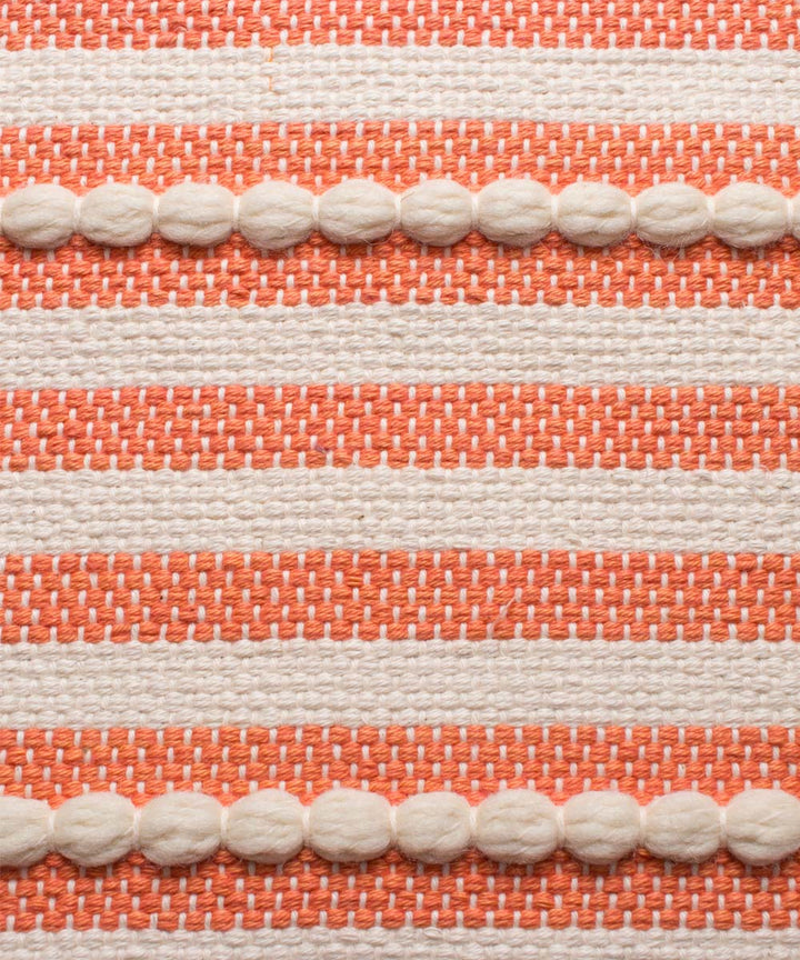 White orange handloom cotton cushion cover with textured stripes