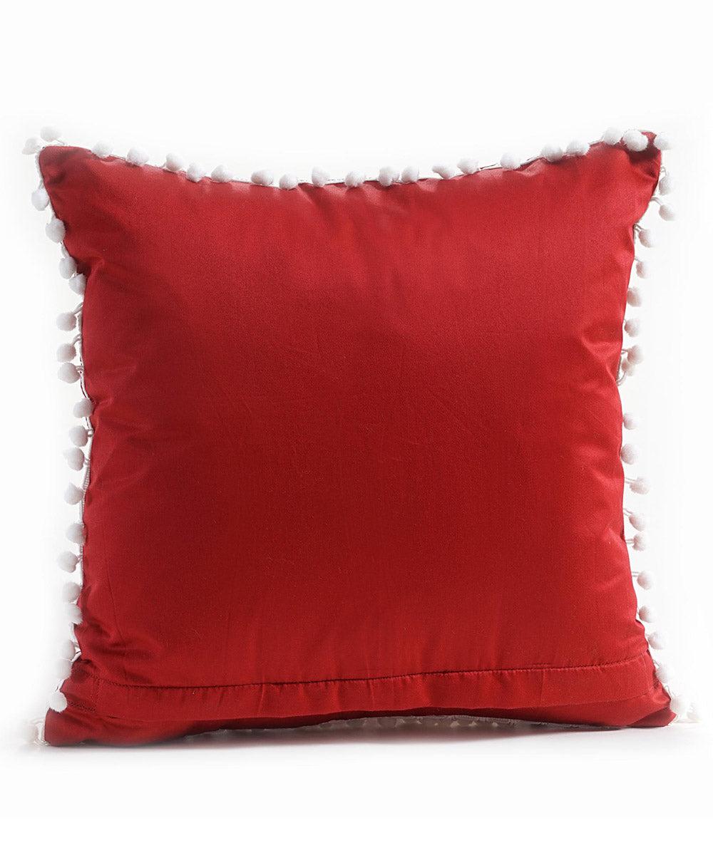 Wine red cotton hand embroidery cushion cover