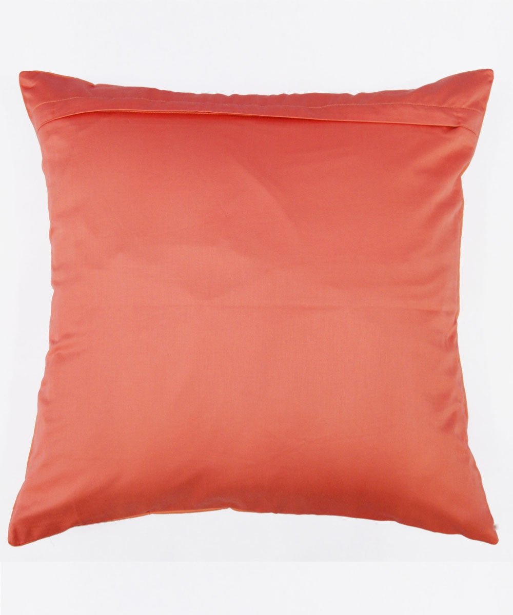 Peach white cotton hand embroidery cushion cover