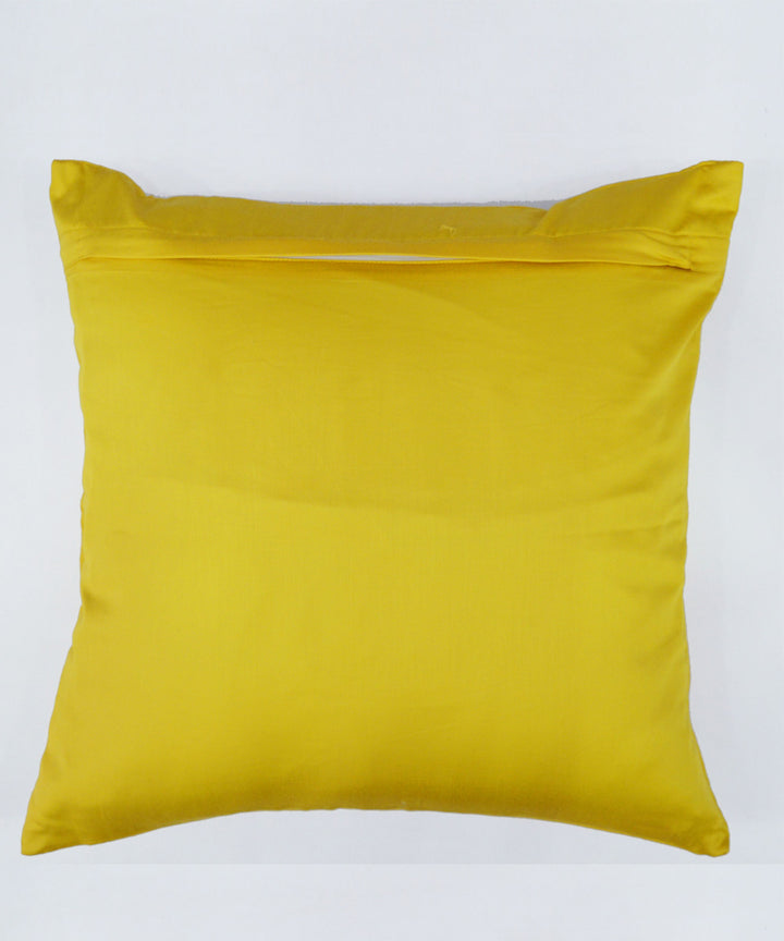 Mustard white cotton hand embroidery cushion cover