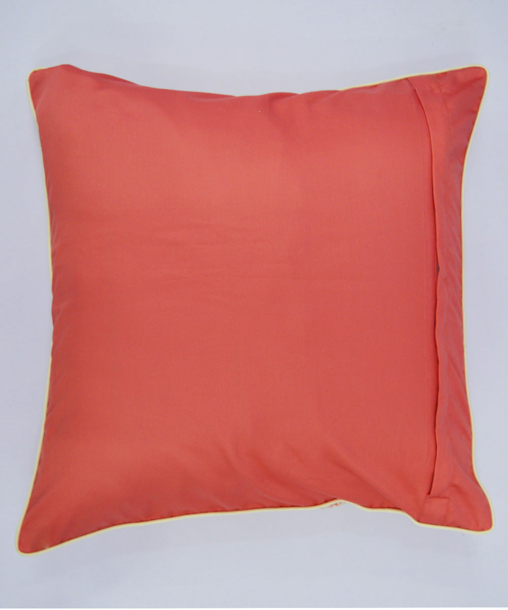 Peach off white hand printed cotton cushion cover