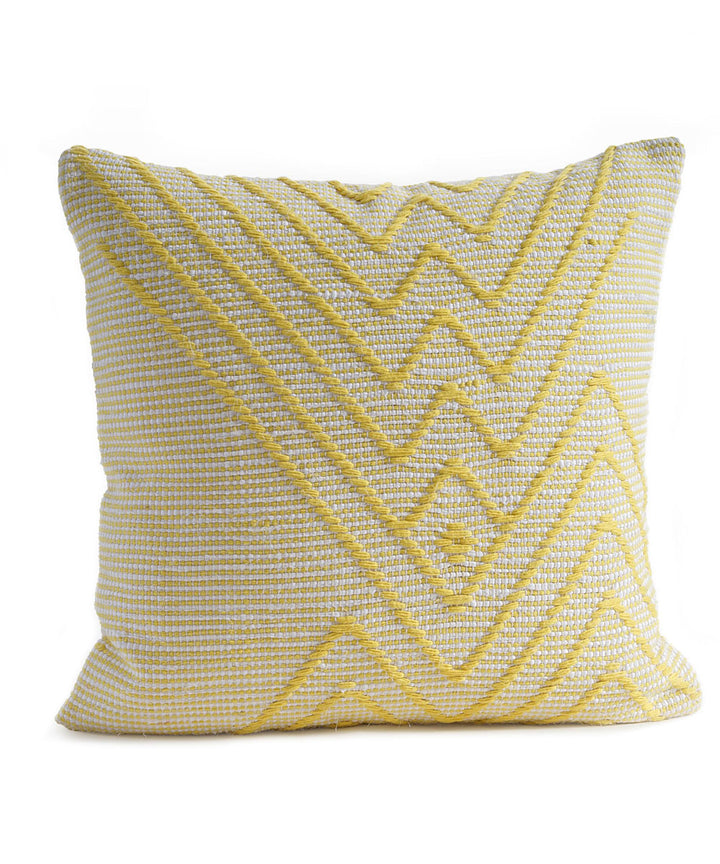 Yellow white handwoven cotton cushion cover