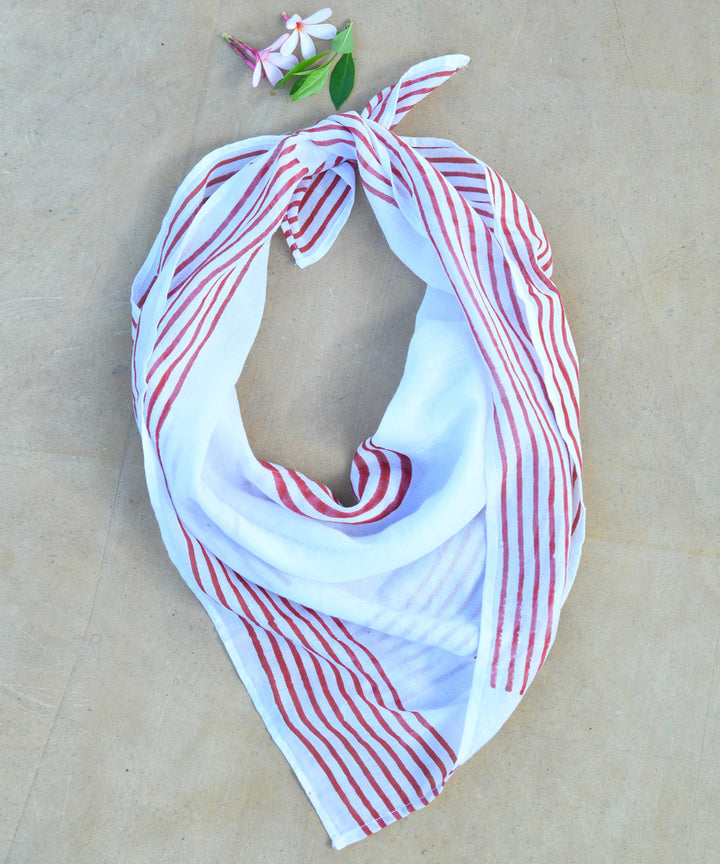 White maroon handblock printed cotton scarf
