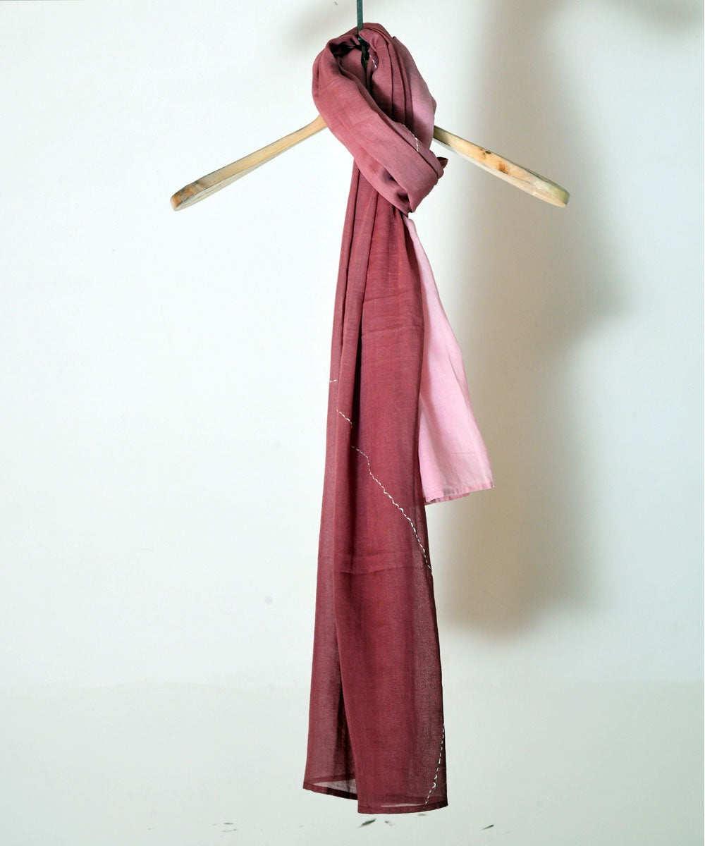 Maroon pink hand embroidery kantha stitch cotton stole