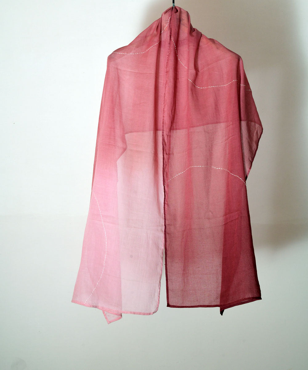 Maroon pink hand embroidery kantha stitch cotton stole