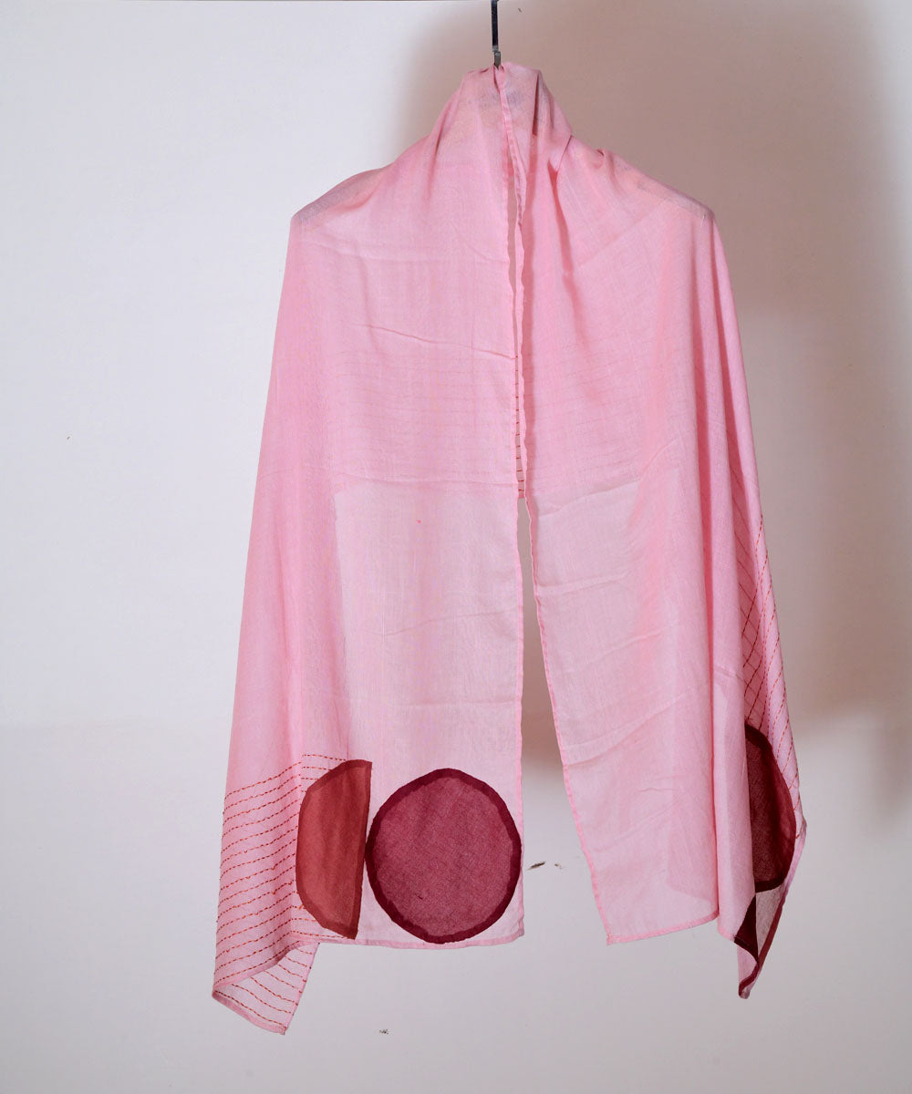 Pink hand embroidery applique cotton stole