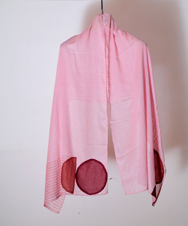 Pink hand embroidery applique cotton stole
