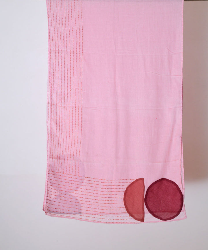 Pink hand embroidery applique cotton stole