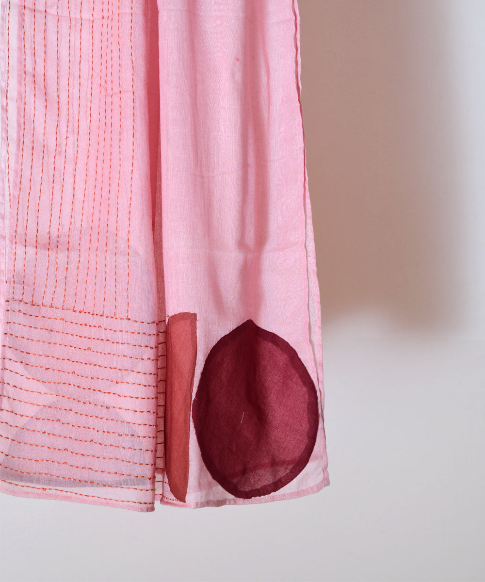Pink hand embroidery applique cotton stole