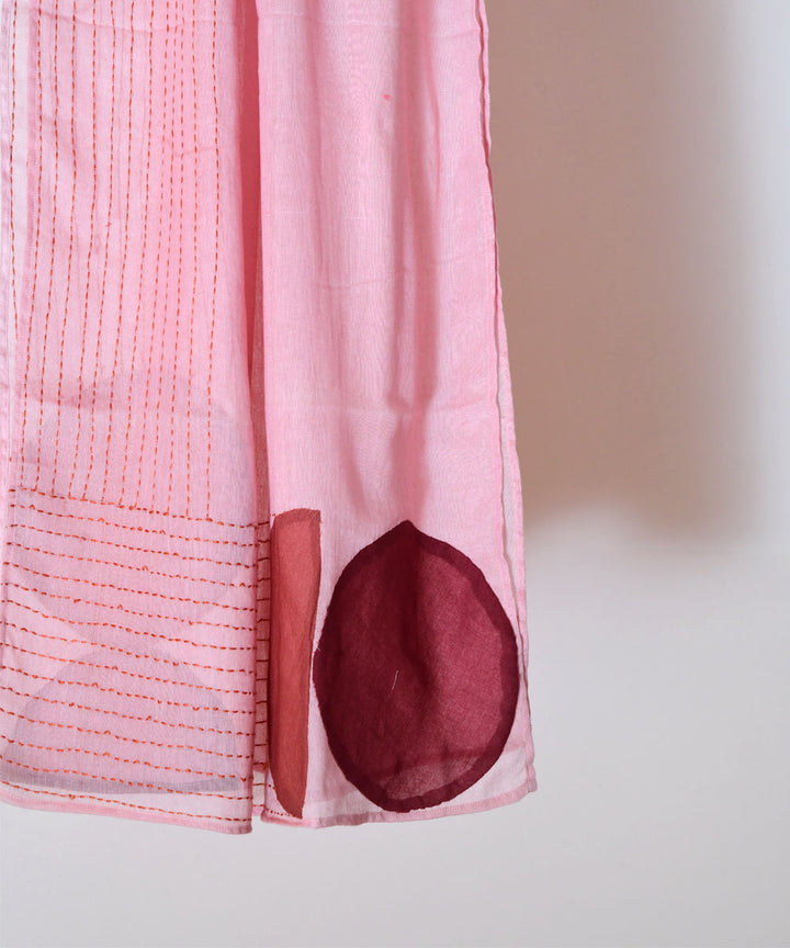 Pink hand embroidery applique cotton stole