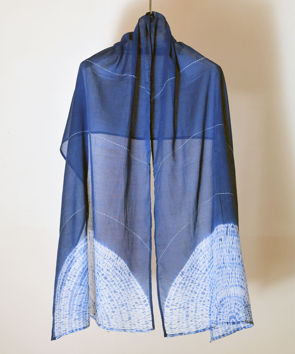 Indigo blue hand printed shibori cotton stole