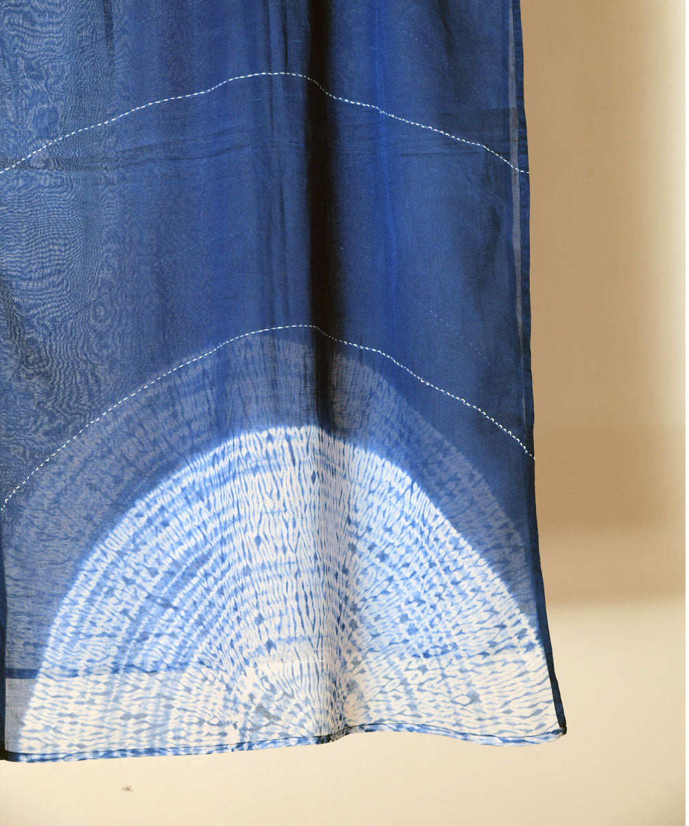 Indigo blue hand printed shibori cotton stole