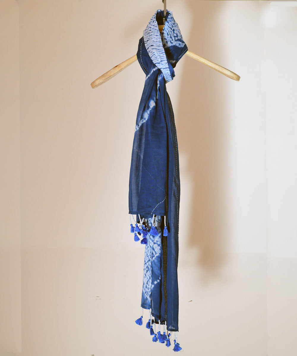 Indigo hand print shibori cotton stole