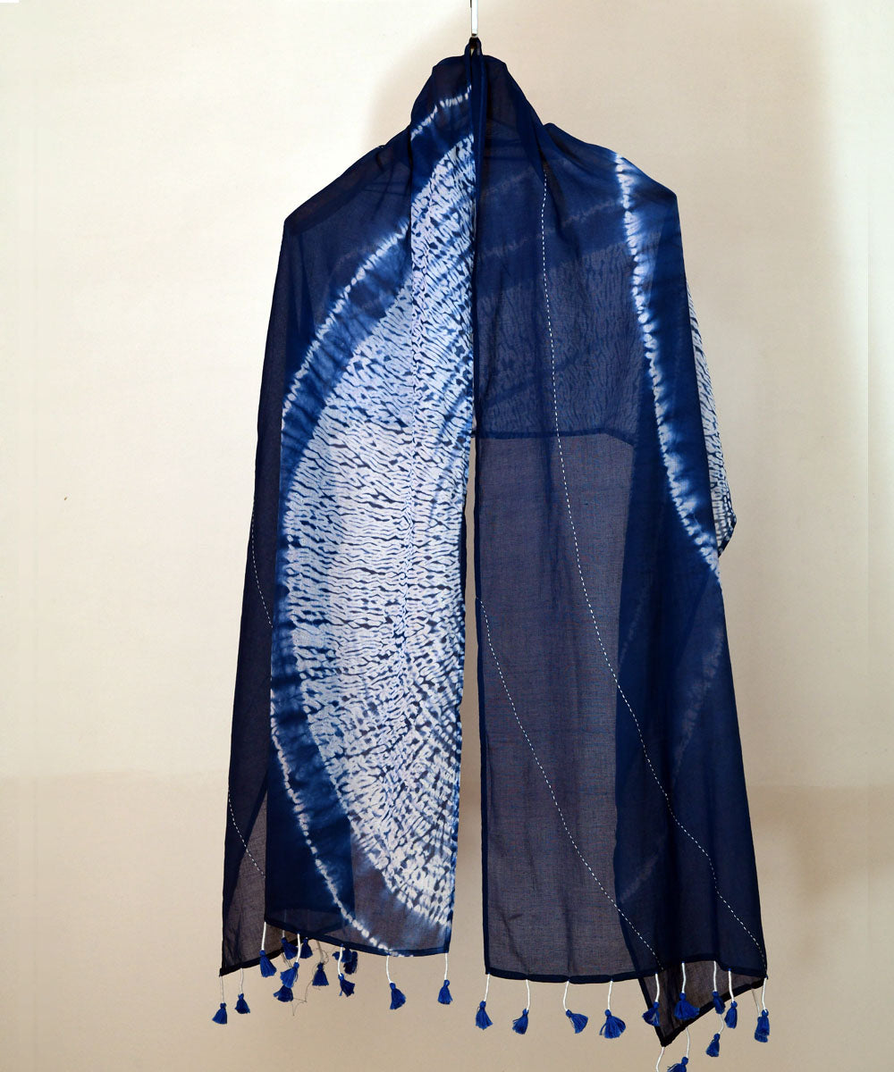 Indigo hand print shibori cotton stole