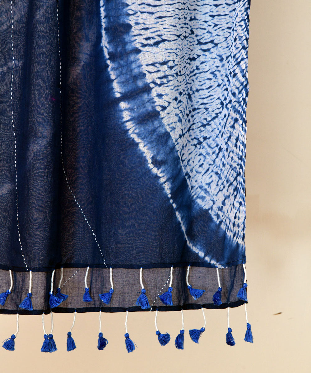 Indigo hand print shibori cotton stole