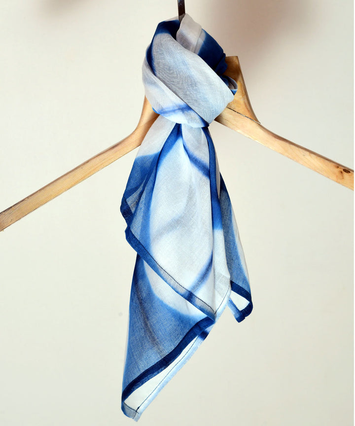 Indigo white hand printed shibori cotton scarf
