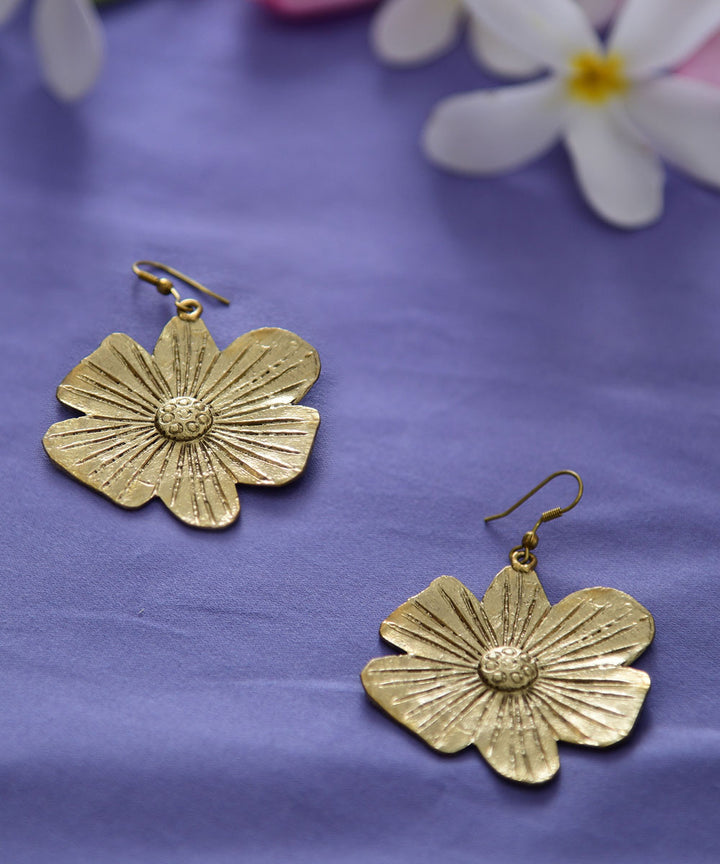 Gold hand crafted brass earring
