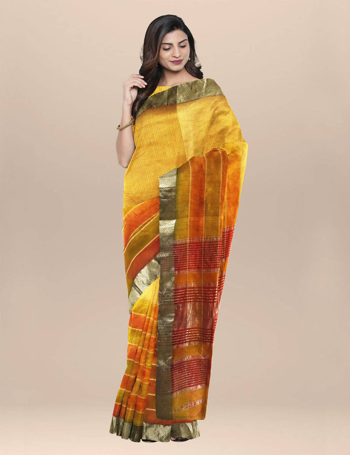 Yellow handwoven maheshwari cotton saree