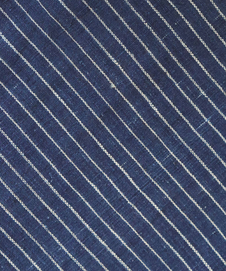 Stripes indigo and white handspun handwoven cotton fabric