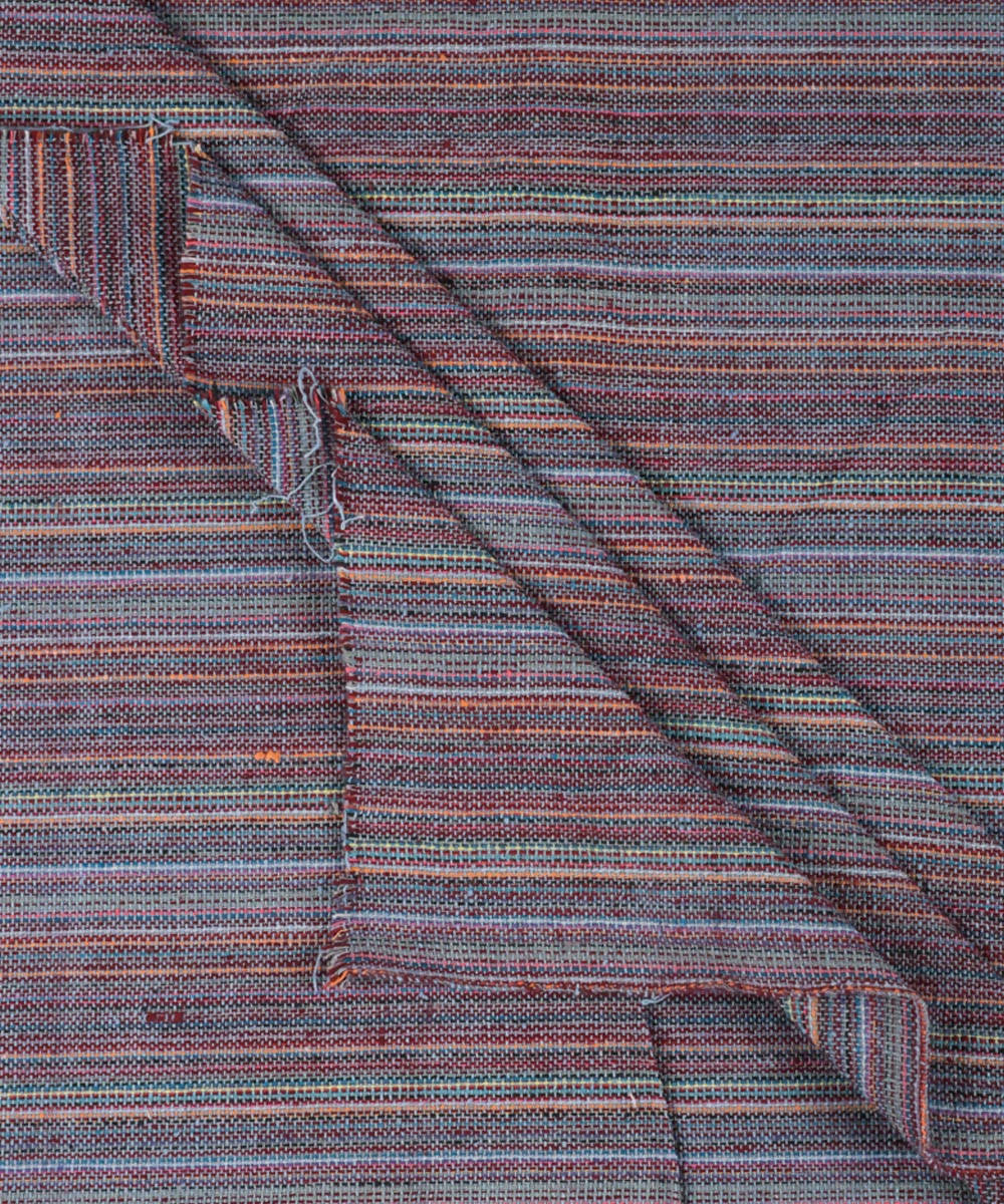 Brown teal handwoven cotton striped upholstery fabric