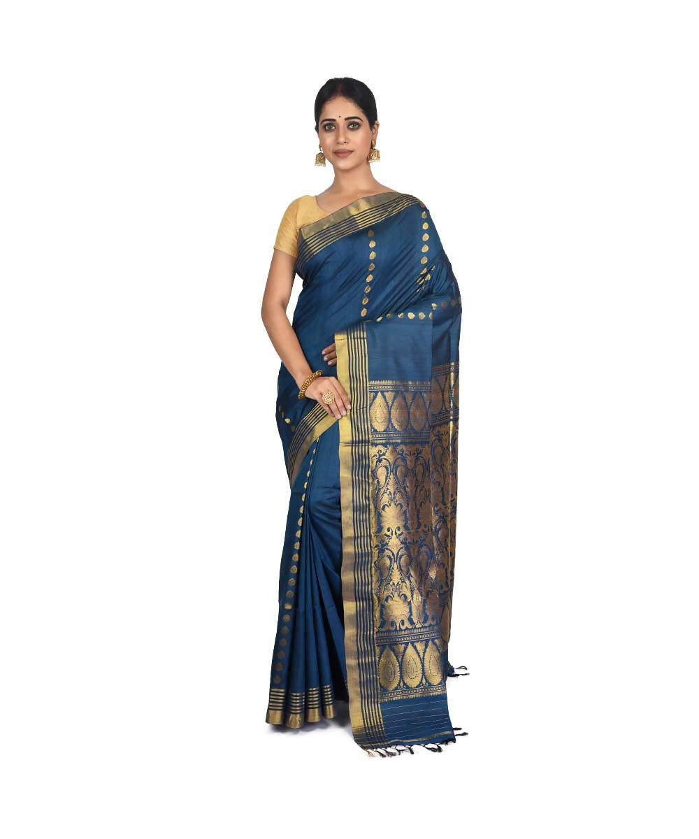 Midnight Blue Bengal handwoven handspun tussar saree