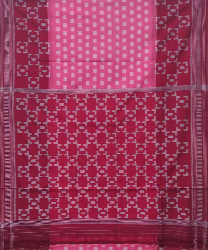 Pink burgundy handwoven nuapatana ikat cotton saree