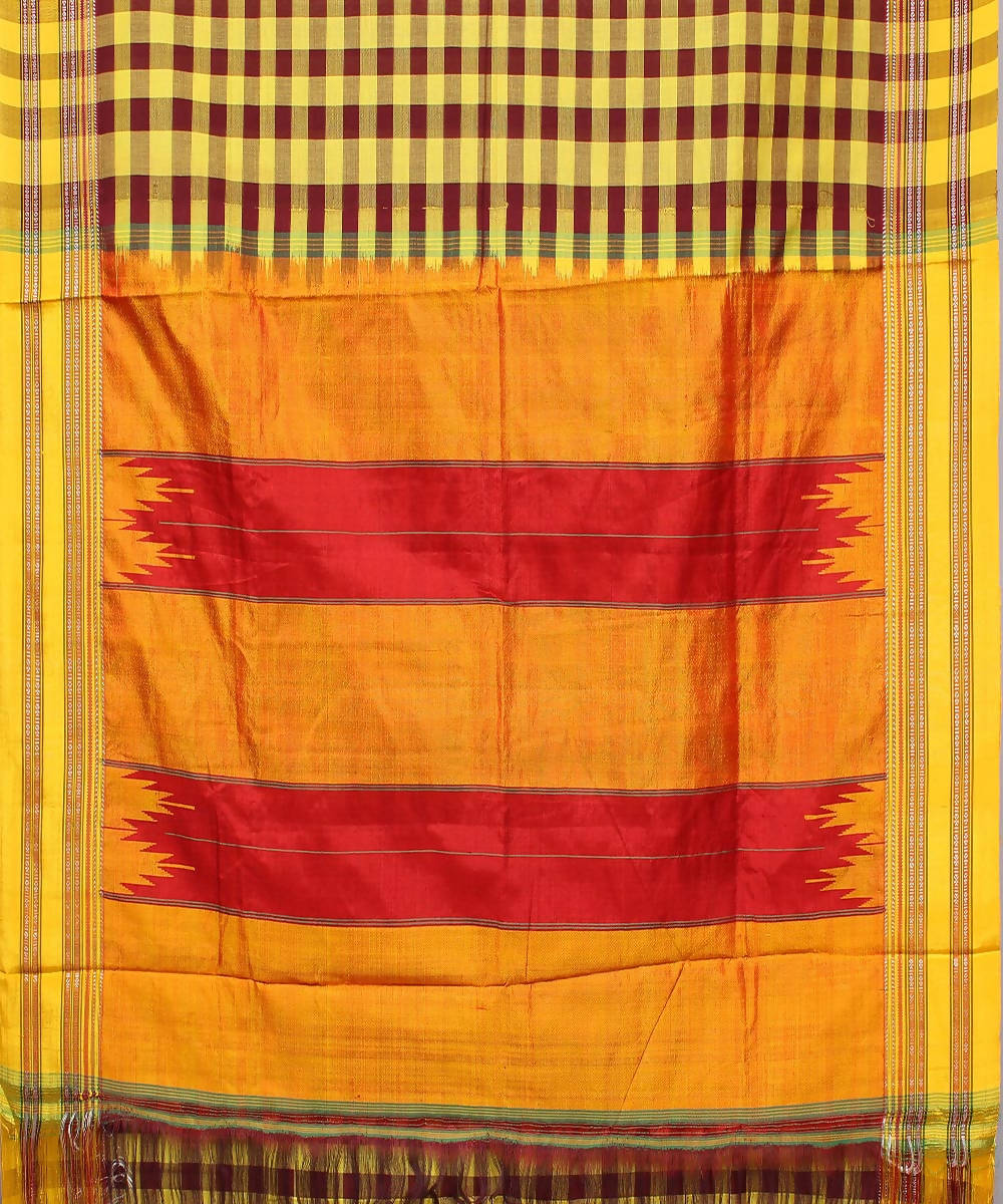 maroon yellow checks handwoven gomi teni border ilkal saree