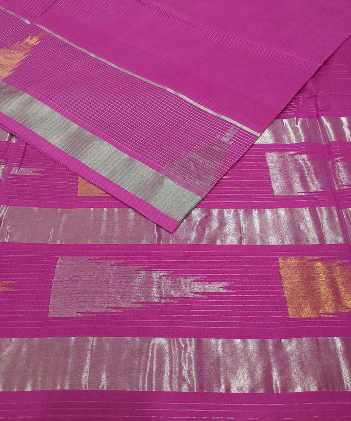 Pink white zari handwoven cotton venkatagiri sari