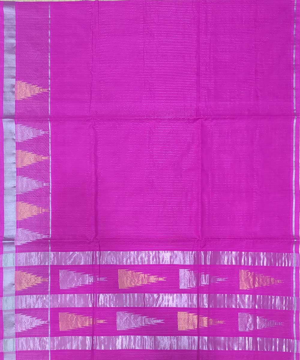 Pink white zari handwoven cotton venkatagiri sari