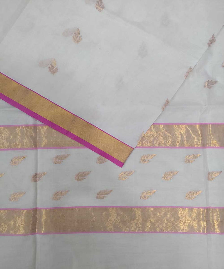 White with gold zari handwoven cotton venkatagiri sari