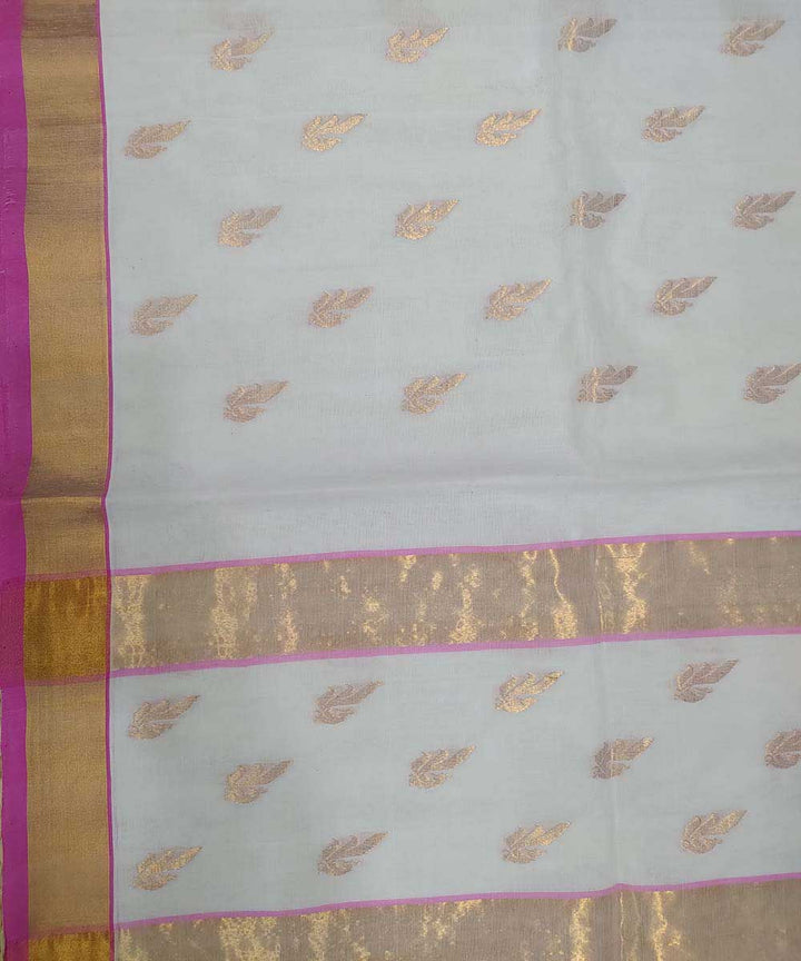 White with gold zari handwoven cotton venkatagiri sari