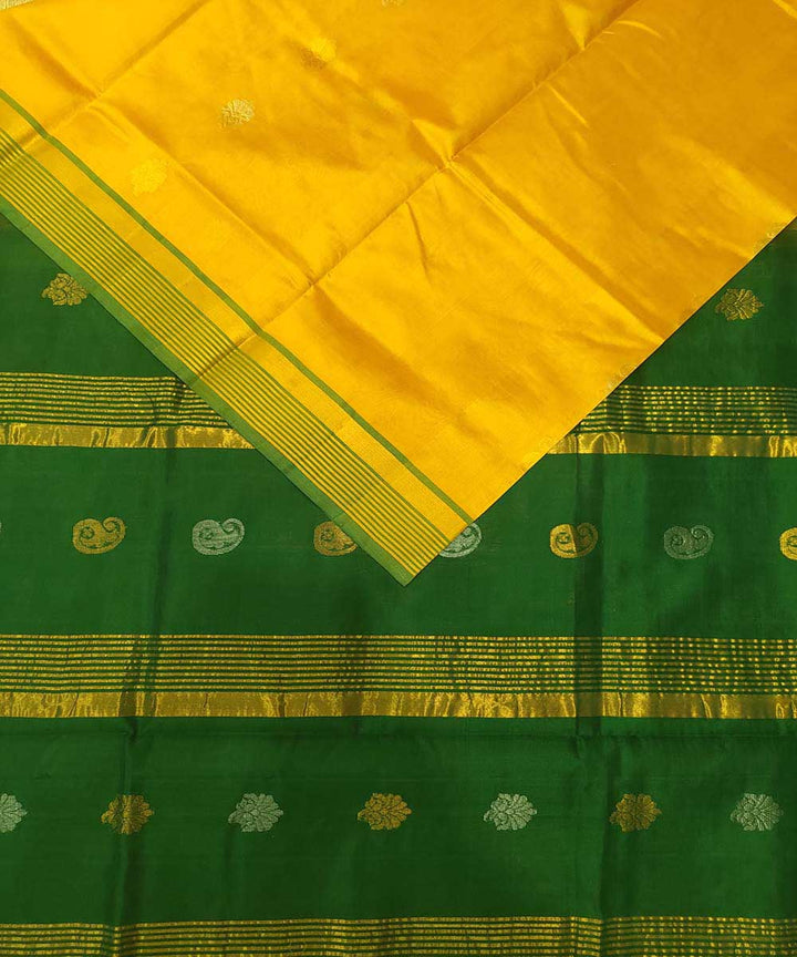 Yellow green handwoven venkatagiri cotton silk sari