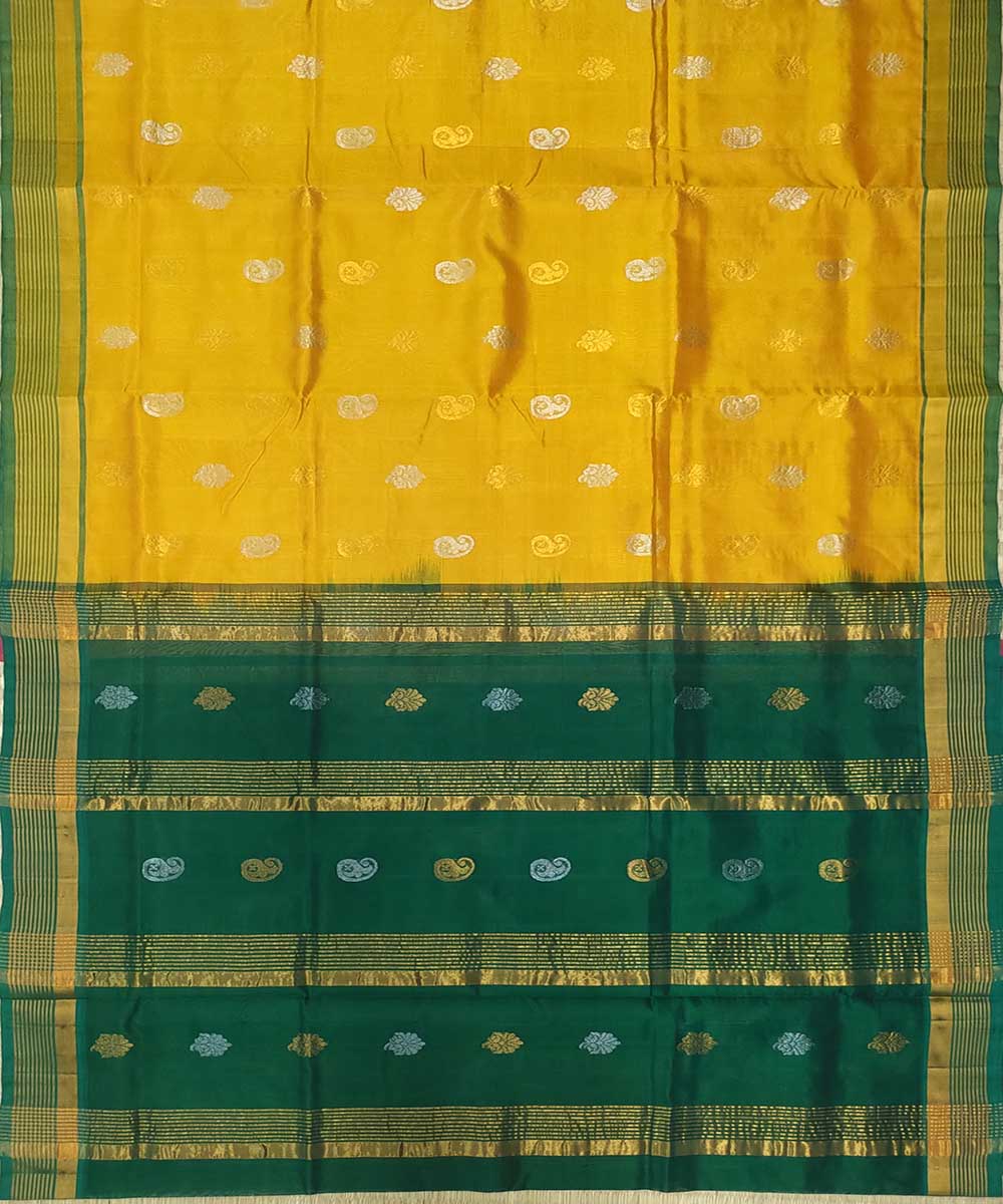 Yellow green handwoven venkatagiri cotton silk sari