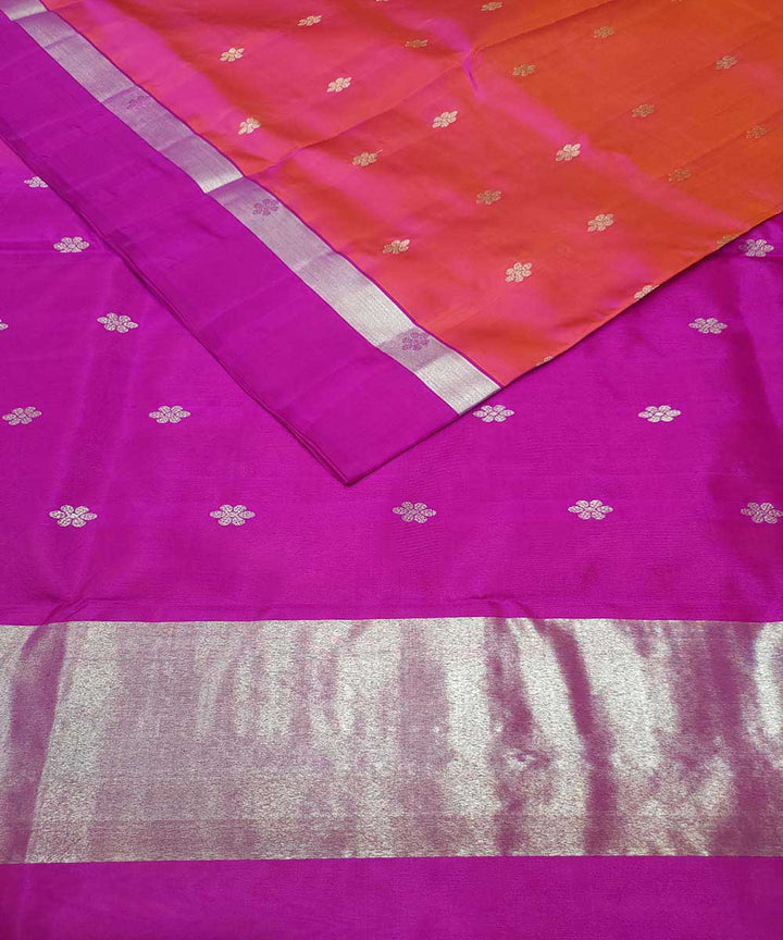 Pink purple with white zari handwoven venkatagiri silk sari