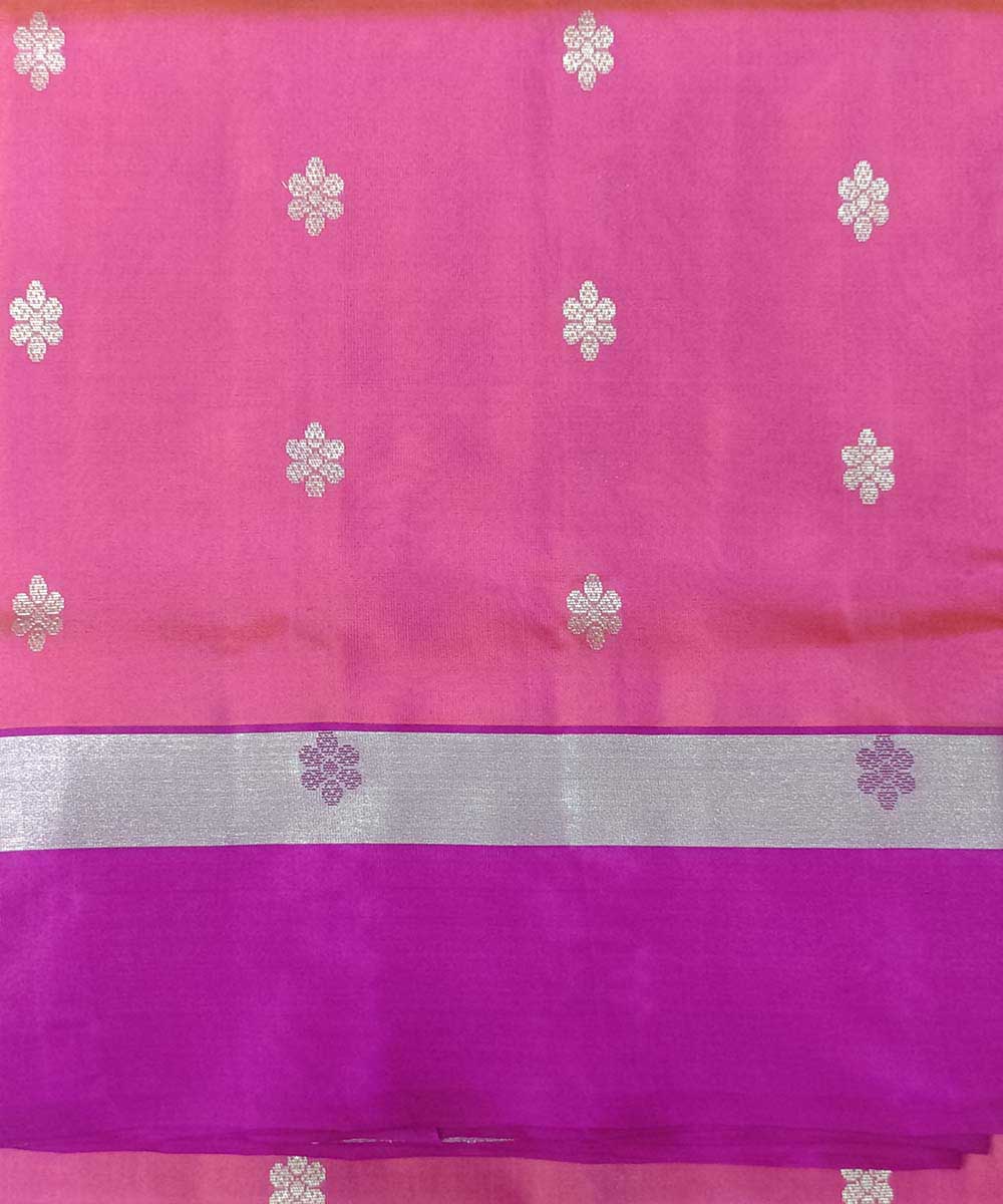 Pink purple with white zari handwoven venkatagiri silk sari