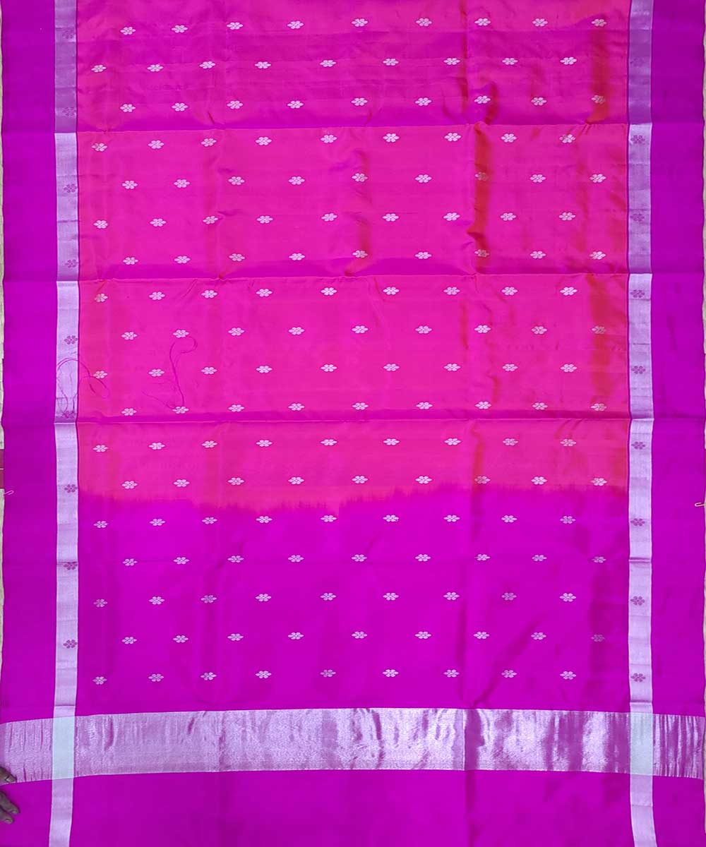 Pink purple with white zari handwoven venkatagiri silk sari