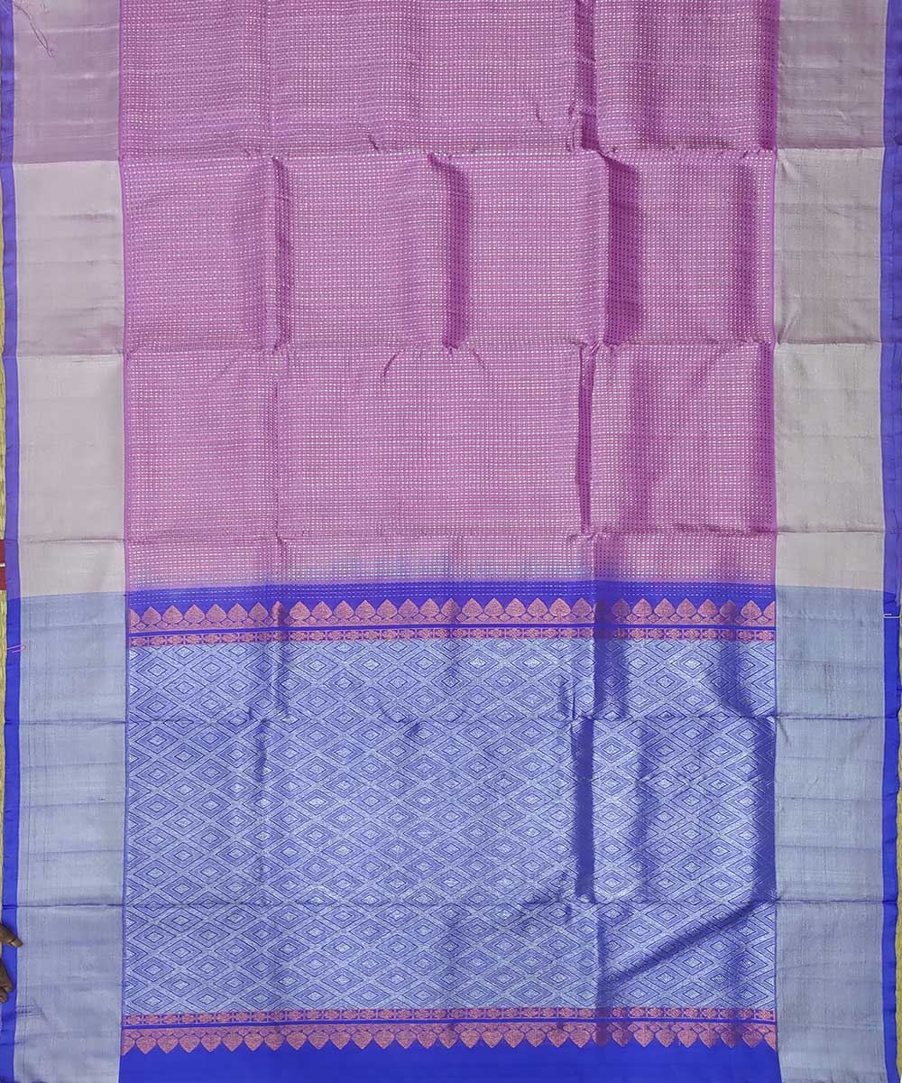 Light pink blue handwoven venkatagiri silk sari