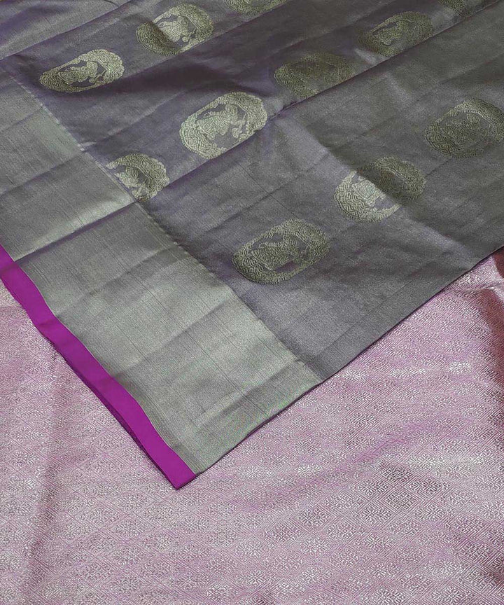 Grey pink handwoven venkatagiri silk sari