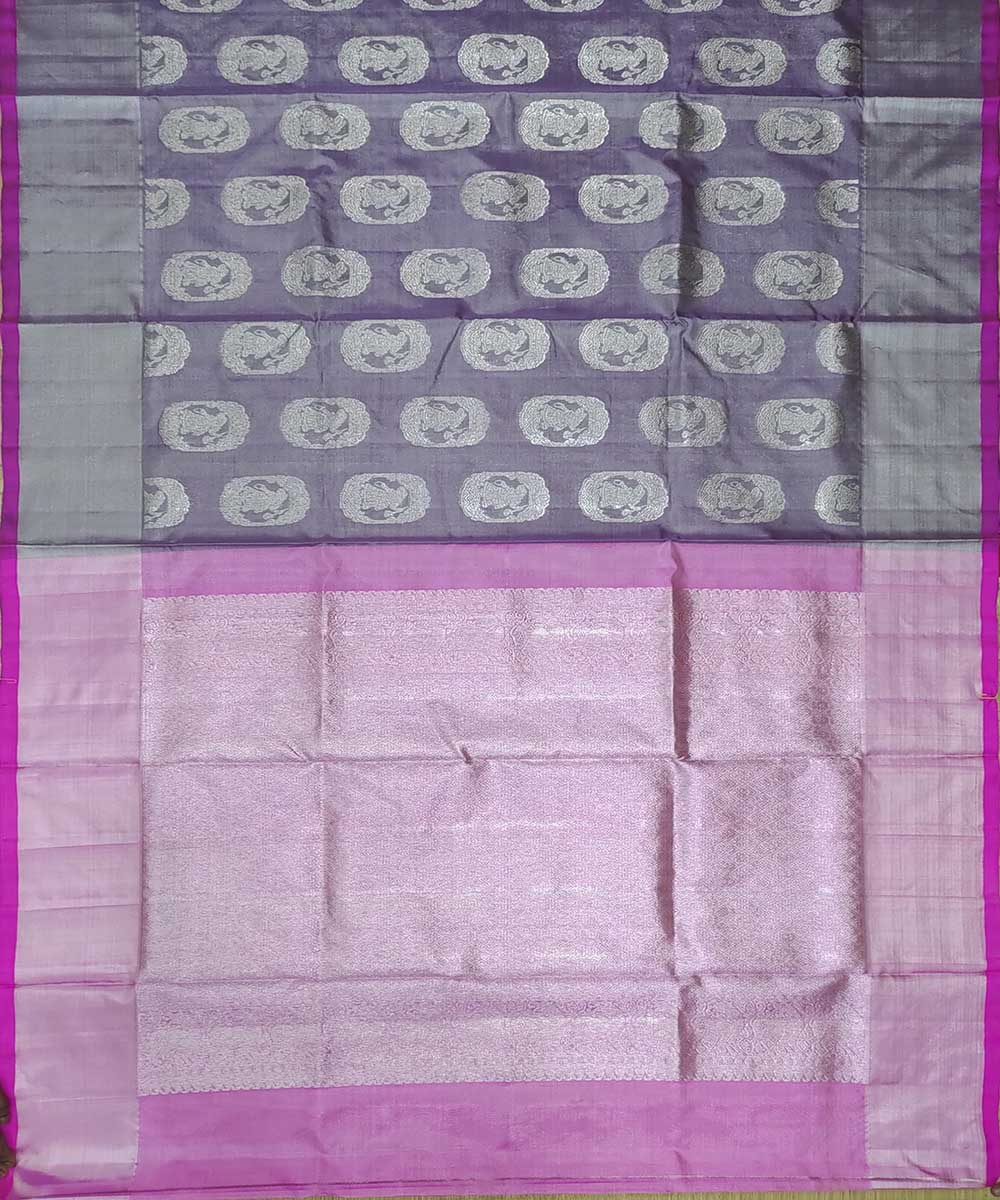 Grey pink handwoven venkatagiri silk sari