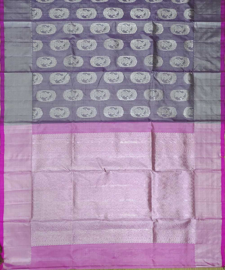 Grey pink handwoven venkatagiri silk sari