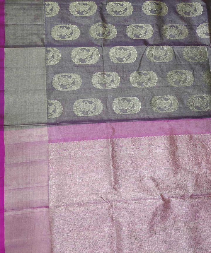 Grey pink handwoven venkatagiri silk sari