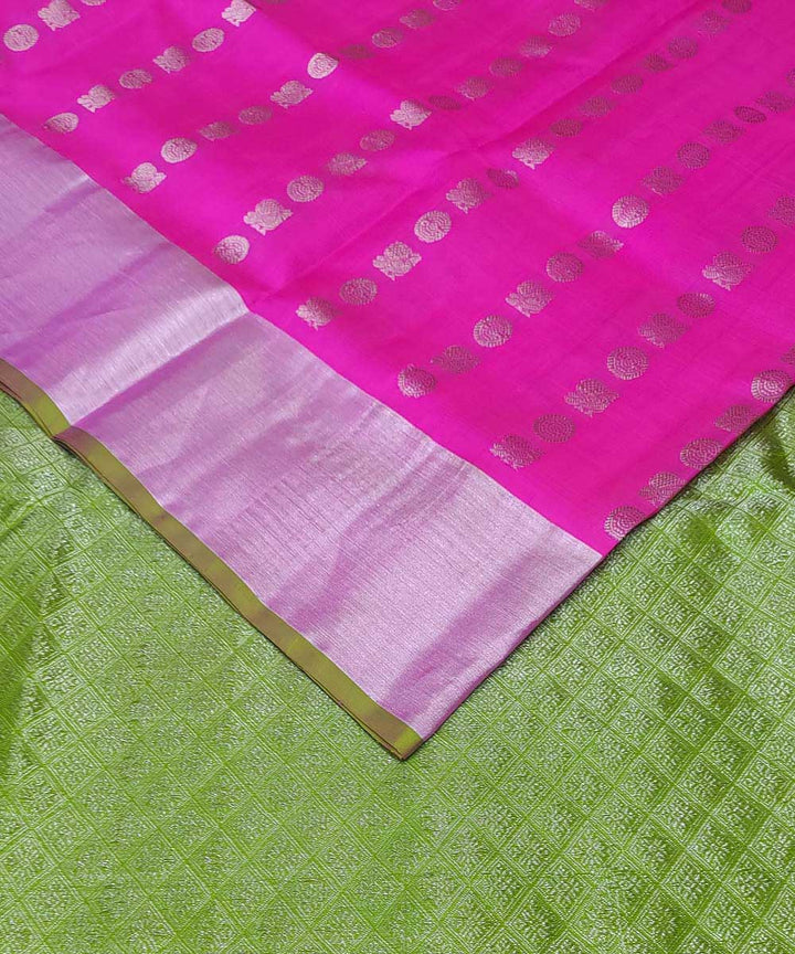 Pink green handwoven venkatagiri silk sari