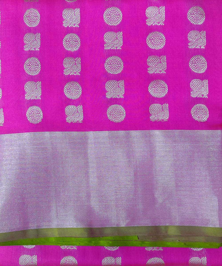 Pink green handwoven venkatagiri silk sari