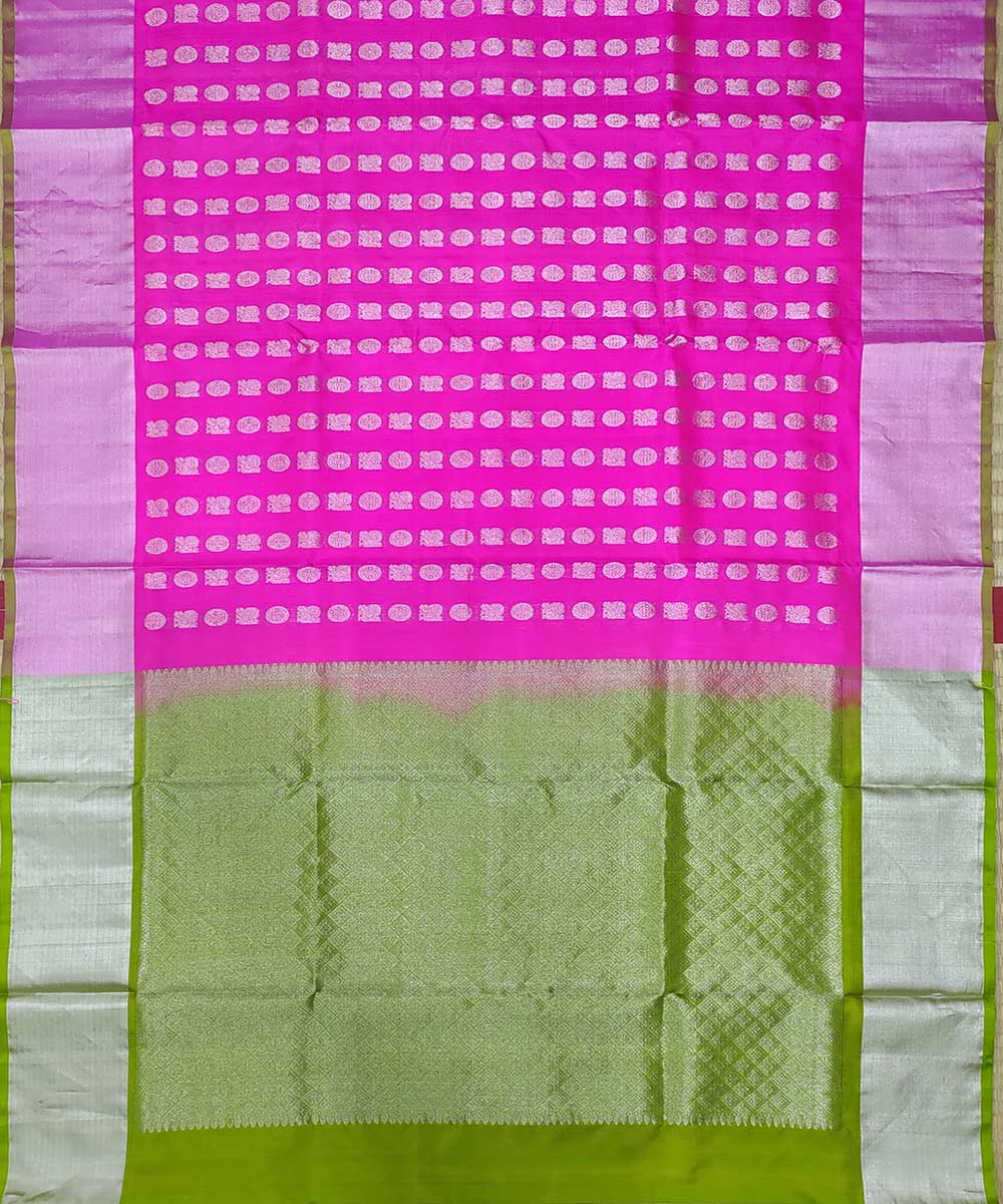 Pink green handwoven venkatagiri silk sari