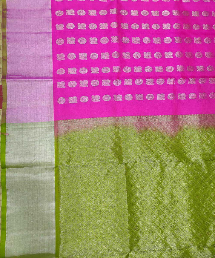 Pink green handwoven venkatagiri silk sari