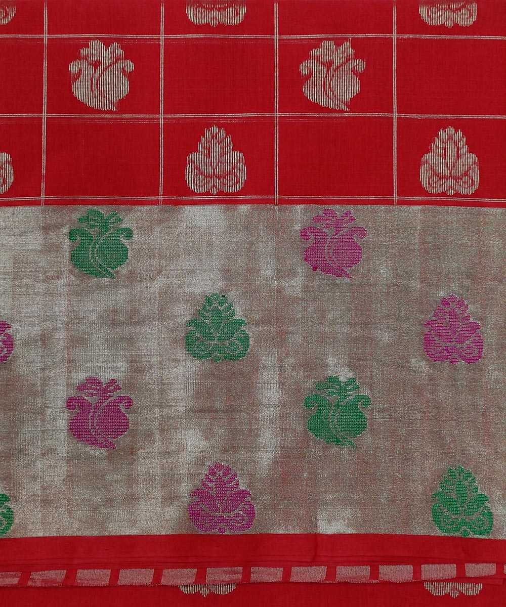Red silver zari handwoven cotton venkatagiri saree