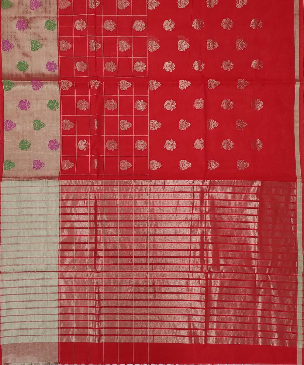 Red silver zari handwoven cotton venkatagiri saree