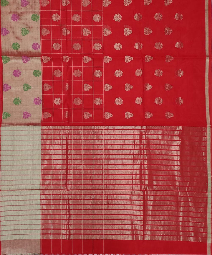 Red silver zari handwoven cotton venkatagiri saree
