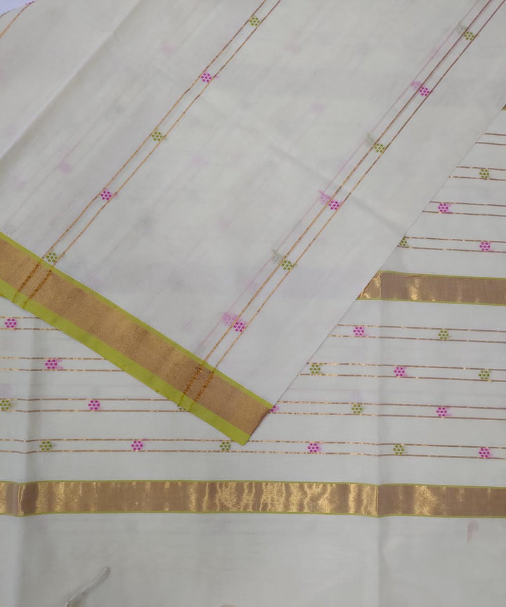 White light green handwoven cotton venkatagiri saree
